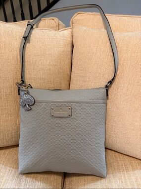 kate spade Embossed Light Gray Crossbody Bag with Spade Charm